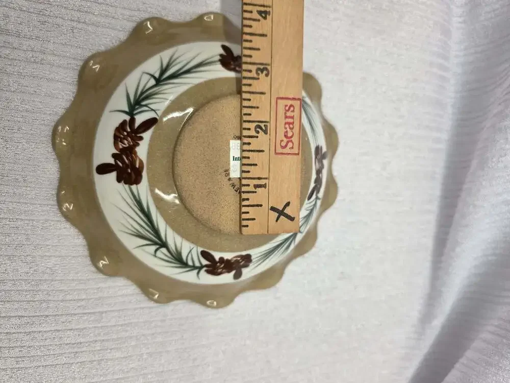 Mill Creek Stoneware Pine Cone Ruffled Edge Bowl Coshocton Ohio Lori